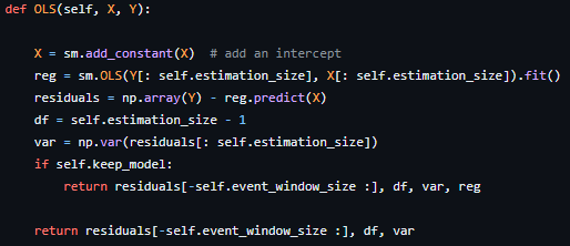 殘差計算示意圖，顯示實際報酬與預期報酬的差異