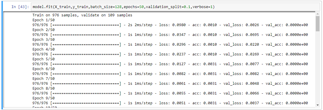 LSTM 模型訓練過程的 log 輸出
