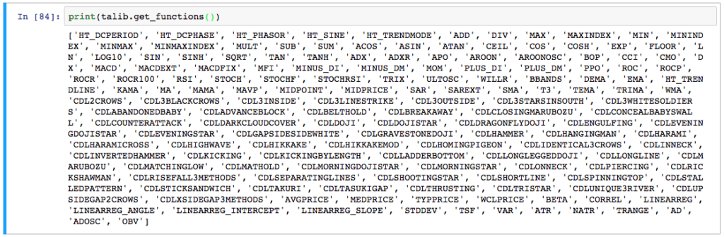 talib.get_functions() 列出所有可用的技術指標清單
